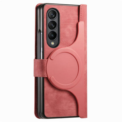 For Samsung Galaxy Z Fold4 Retro MagSafe Magnetic Zipper Wallet Leather Phone Case(Pink) by bashfashion