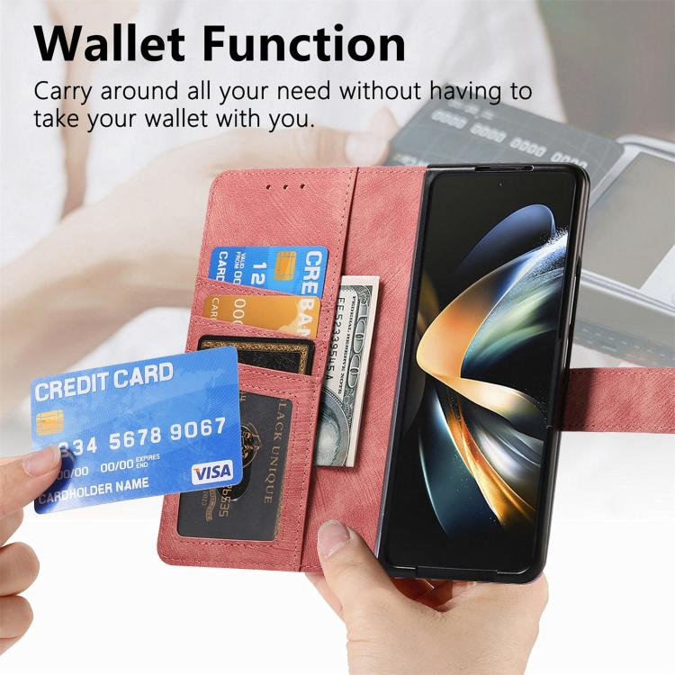 For Samsung Galaxy Z Fold4 Retro MagSafe Magnetic Zipper Wallet Leather Phone Case(Pink) by bashfashion