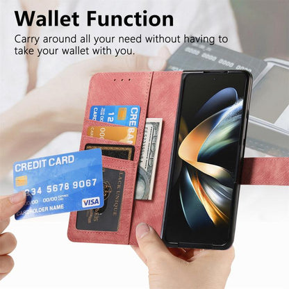 For Samsung Galaxy Z Fold4 Retro MagSafe Magnetic Zipper Wallet Leather Phone Case(Pink) by bashfashion