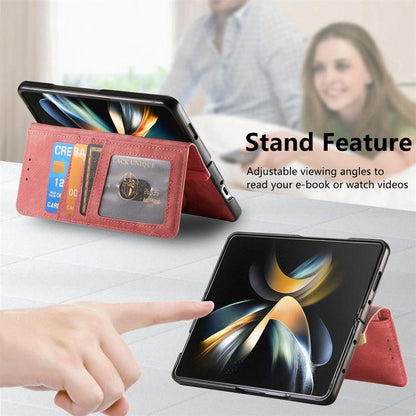 For Samsung Galaxy Z Fold4 Retro MagSafe Magnetic Zipper Wallet Leather Phone Case(Pink) by bashfashion