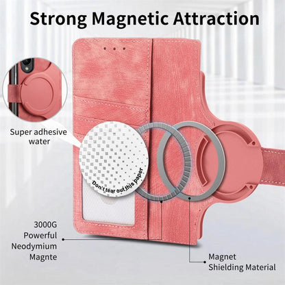 For Samsung Galaxy Z Fold4 Retro MagSafe Magnetic Zipper Wallet Leather Phone Case(Pink) by bashfashion