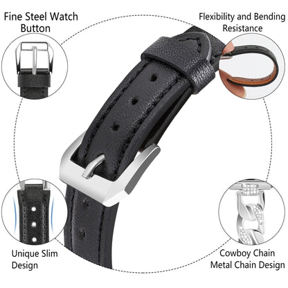 For Apple Watch Ultra 2 49mm Rhinestone Denim Chain Leather Watch Band(Black) by bashfashion
