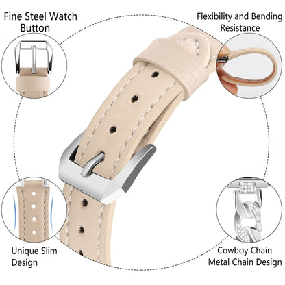 For Apple Watch Ultra 2 49mm Rhinestone Denim Chain Leather Watch Band(Apricot) by bashfashion