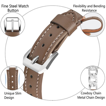 For Apple Watch Series 8 45mm Rhinestone Denim Chain Leather Watch Band(Dark Brown) by bashfashion
