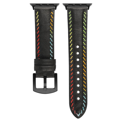 For Apple Watch SE 2023 44mm Colorful Sewing Thread Leather Watch Band(Black) by bashfashion