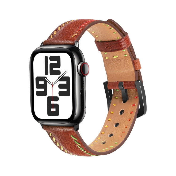For Apple Watch SE 2023 40mm Colorful Sewing Thread Leather Watch Band(Brown) by bashfashion