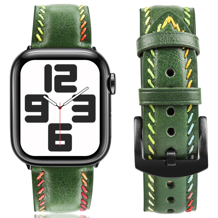 For Apple Watch Series 9 41mm Colorful Sewing Thread Leather Watch Band(Green) by bashfashion