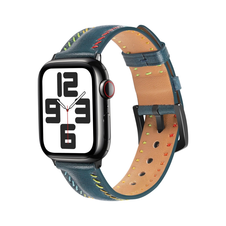 For Apple Watch Ultra 49mm Colorful Sewing Thread Leather Watch Band(Blue) by bashfashion