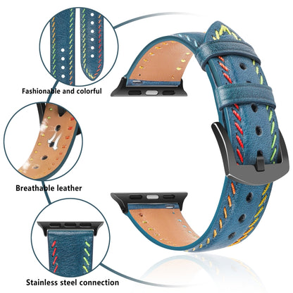 For Apple Watch Ultra 49mm Colorful Sewing Thread Leather Watch Band(Blue) by bashfashion
