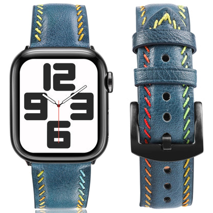 For Apple Watch Ultra 49mm Colorful Sewing Thread Leather Watch Band(Blue) by bashfashion