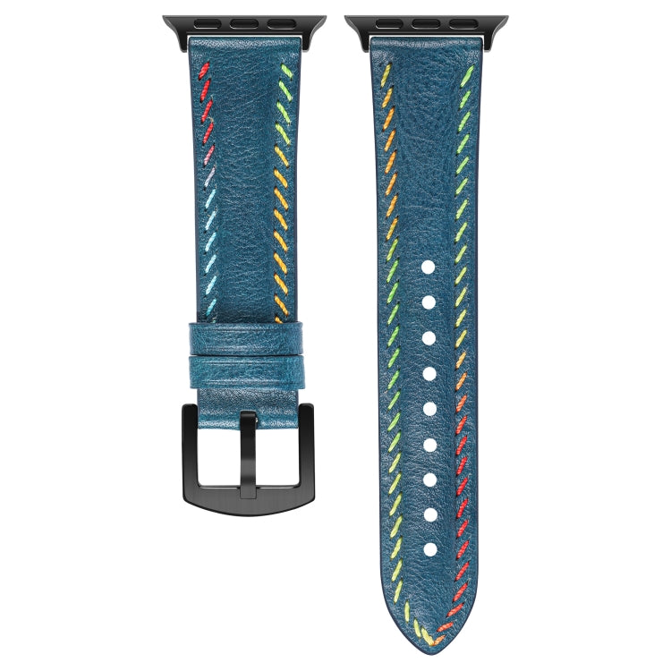 For Apple Watch Ultra 49mm Colorful Sewing Thread Leather Watch Band(Blue) by bashfashion