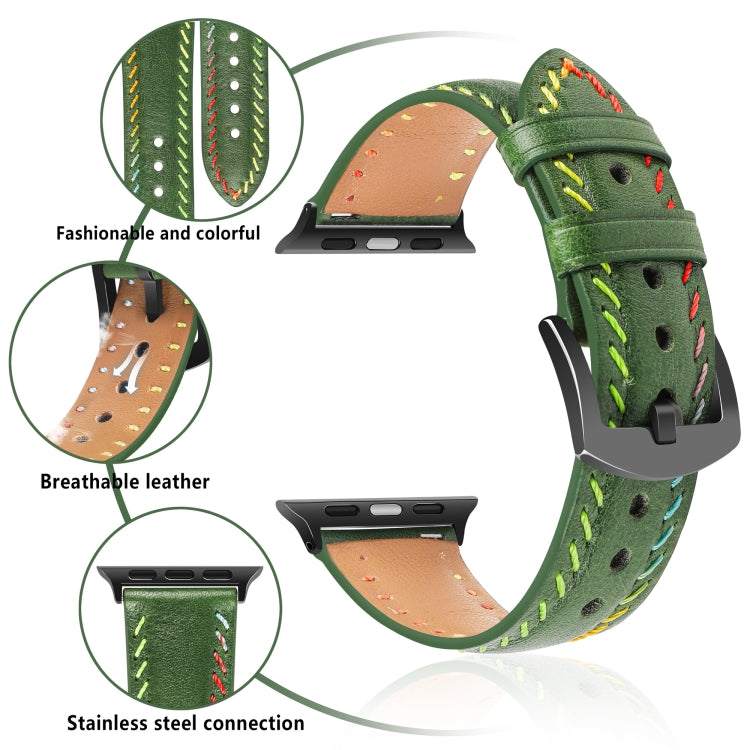 For Apple Watch Ultra 49mm Colorful Sewing Thread Leather Watch Band(Green) by bashfashion