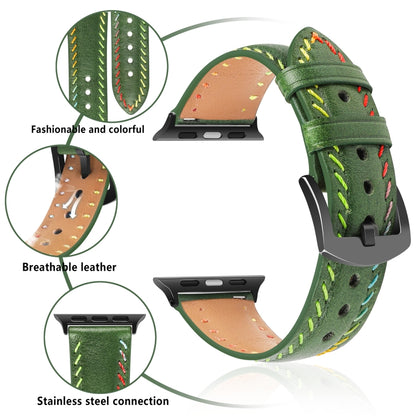For Apple Watch Ultra 49mm Colorful Sewing Thread Leather Watch Band(Green) by bashfashion