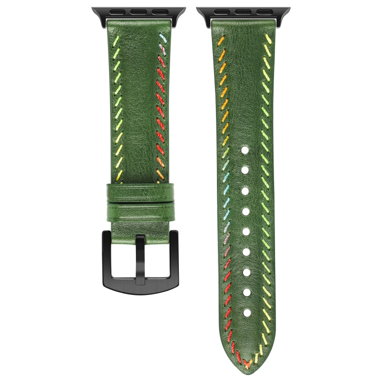 For Apple Watch Ultra 49mm Colorful Sewing Thread Leather Watch Band(Green) by bashfashion