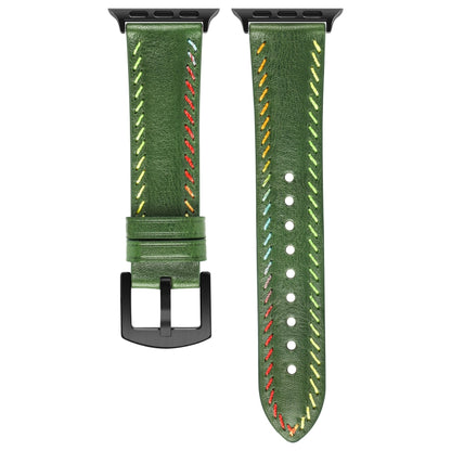 For Apple Watch Ultra 49mm Colorful Sewing Thread Leather Watch Band(Green) by bashfashion