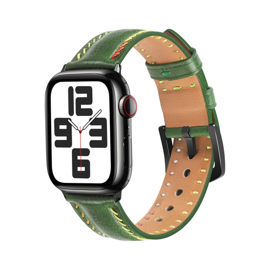 For Apple Watch Series 8 41mm Colorful Sewing Thread Leather Watch Band(Green) by bashfashion