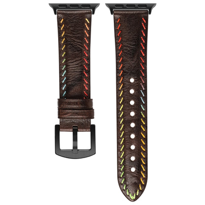 For Apple Watch Series 7 41mm Colorful Sewing Thread Leather Watch Band(Dark Brown) by bashfashion