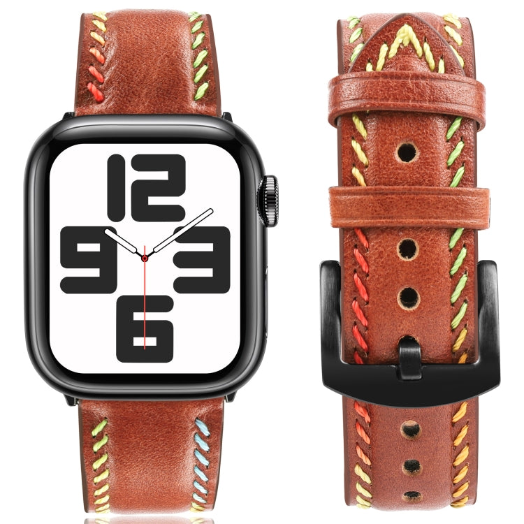 For Apple Watch Series 6 44mm Colorful Sewing Thread Leather Watch Band(Brown) by bashfashion