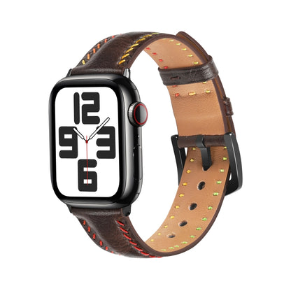 For Apple Watch Series 3 38mm Colorful Sewing Thread Leather Watch Band(Dark Brown) by bashfashion