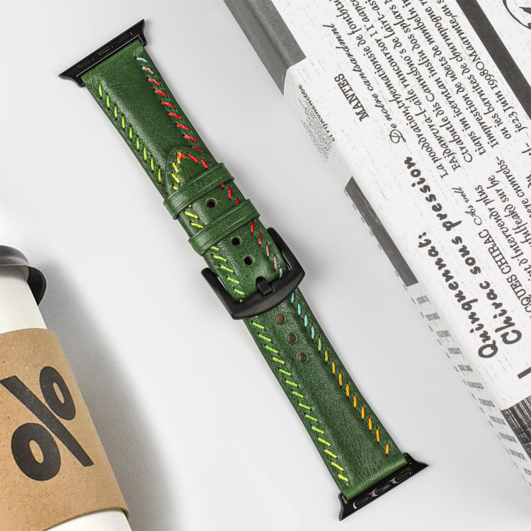 For Apple Watch Series 3 38mm Colorful Sewing Thread Leather Watch Band(Green) by bashfashion