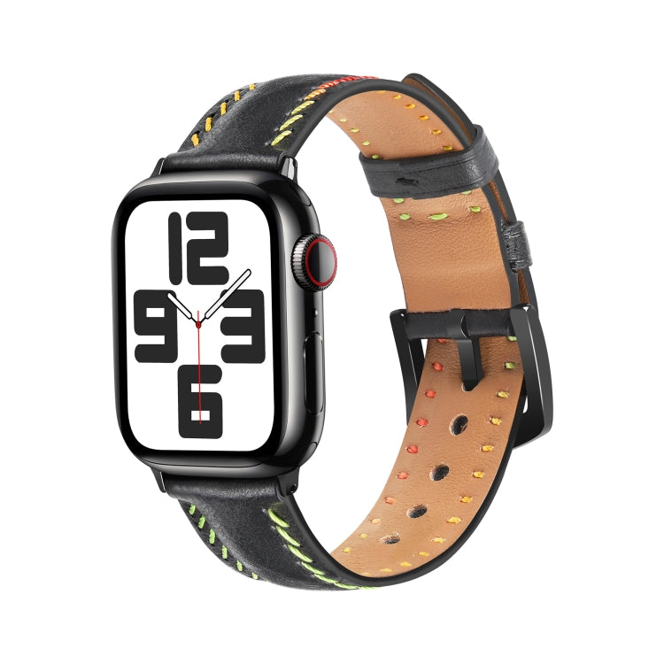 For Apple Watch Series 3 42mm Colorful Sewing Thread Leather Watch Band(Black) by bashfashion