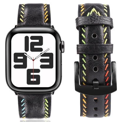 For Apple Watch Series 3 42mm Colorful Sewing Thread Leather Watch Band(Black) by bashfashion