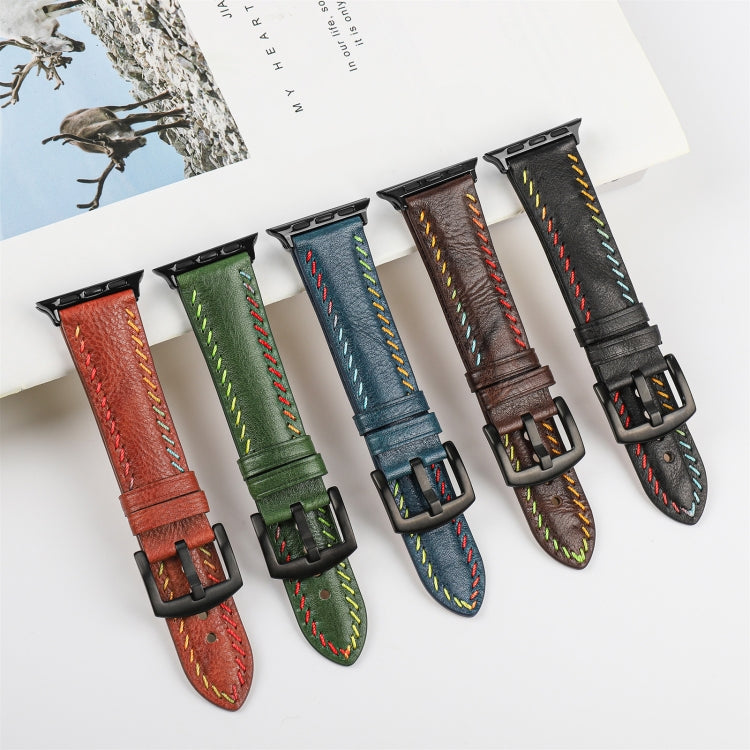 For Apple Watch Ultra 49mm Colorful Sewing Thread Leather Watch Band(Blue) by bashfashion