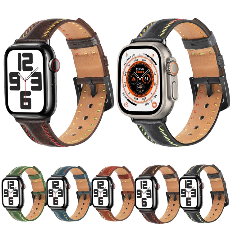 For Apple Watch Series 4 44mm Colorful Sewing Thread Leather Watch Band(Black) by bashfashion