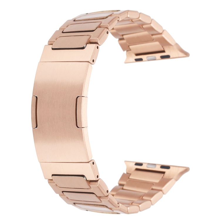 For Apple Watch SE 2023 44mm Stainless Steel H-Shaped Fold Buckle Watch Band(Rose Gold) by bashfashion