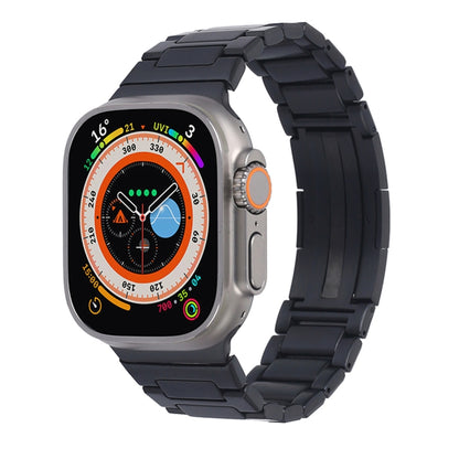 For Apple Watch Series 6 44mm Stainless Steel H-Shaped Fold Buckle Watch Band(Black) by bashfashion
