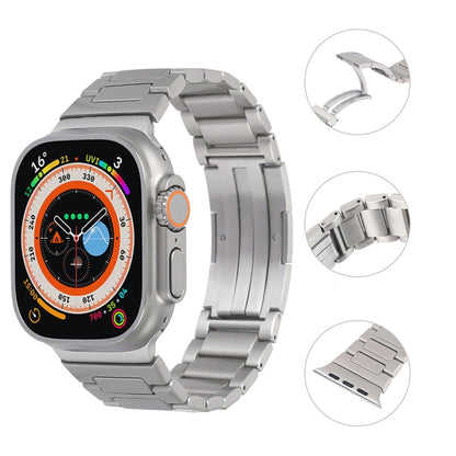 For Apple Watch Series 8 45mm Stainless Steel H-Shaped Fold Buckle Watch Band(Black) by bashfashion