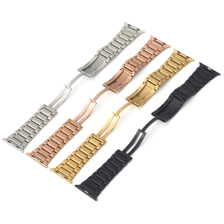 For Apple Watch Series 7 45mm Stainless Steel H-Shaped Fold Buckle Watch Band(Rose Gold) by bashfashion