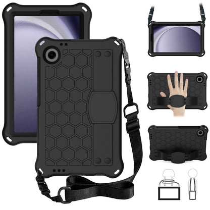 For Samsung Galaxy Tab A11 / A9 Honeycomb EVA Hybrid PC Tablet Case with Strap(Black+Black) by bashfashion