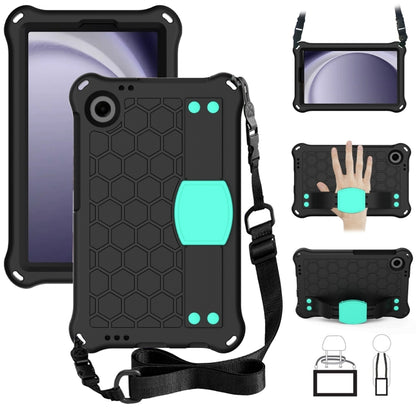For Samsung Galaxy Tab A11 / A9 Honeycomb EVA Hybrid PC Tablet Case with Strap(Black+Aqua) by bashfashion