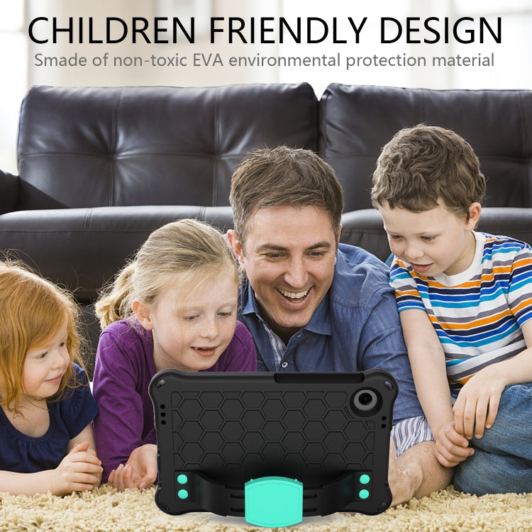 For Samsung Galaxy Tab A11 / A9 Honeycomb EVA Hybrid PC Tablet Case with Strap(Black+Aqua) by bashfashion