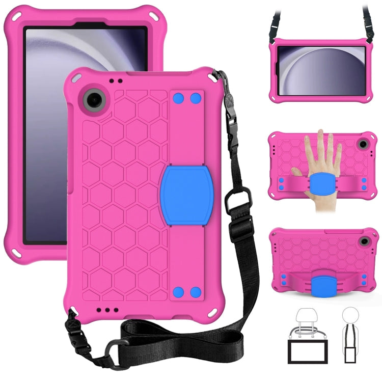 For Samsung Galaxy Tab A11 / A9 Honeycomb EVA Hybrid PC Tablet Case with Strap(Rose Red+Blue) by bashfashion