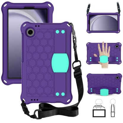 For Samsung Galaxy Tab A11 / A9 Honeycomb EVA Hybrid PC Tablet Case with Strap(Purple+Aqua) by bashfashion