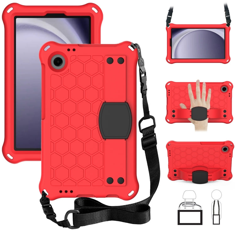 For Samsung Galaxy Tab A11 / A9 Honeycomb EVA Hybrid PC Tablet Case with Strap(Red +Black) by bashfashion