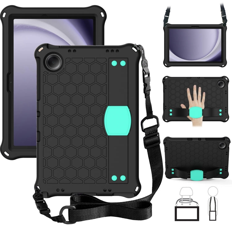 For Samsung Galaxy Tab A11+ / A9+ Honeycomb EVA Hybrid PC Tablet Case with Strap(Black+Aqua) by bashfashion
