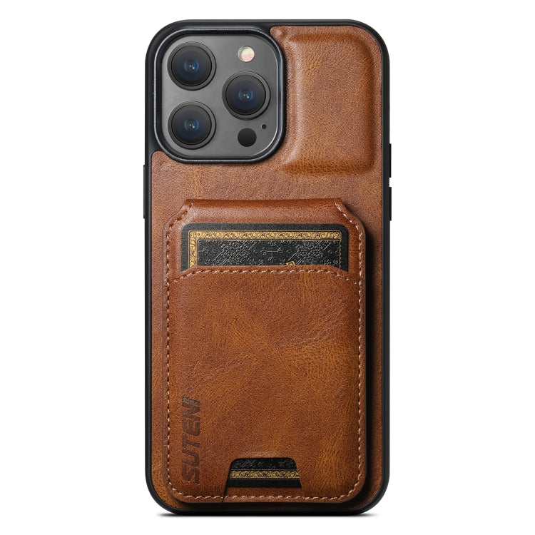 For iPhone 15 Pro Max Suteni H02 Leather Wallet Stand Back Phone Case(Brown) by Suteni