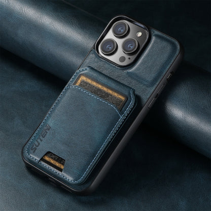 For iPhone 15 Pro Max Suteni H02 Leather Wallet Stand Back Phone Case(Blue) by Suteni