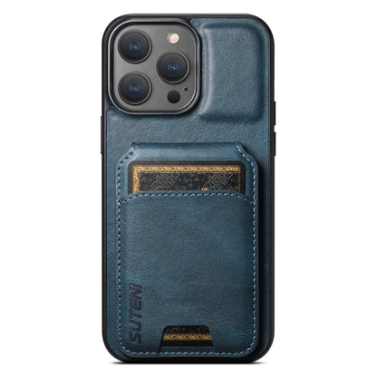 For iPhone 15 Pro Max Suteni H02 Leather Wallet Stand Back Phone Case(Blue) by Suteni