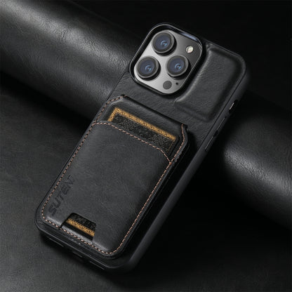 For iPhone 15 Plus Suteni H02 Leather Wallet Stand Back Phone Case(Black) by Suteni
