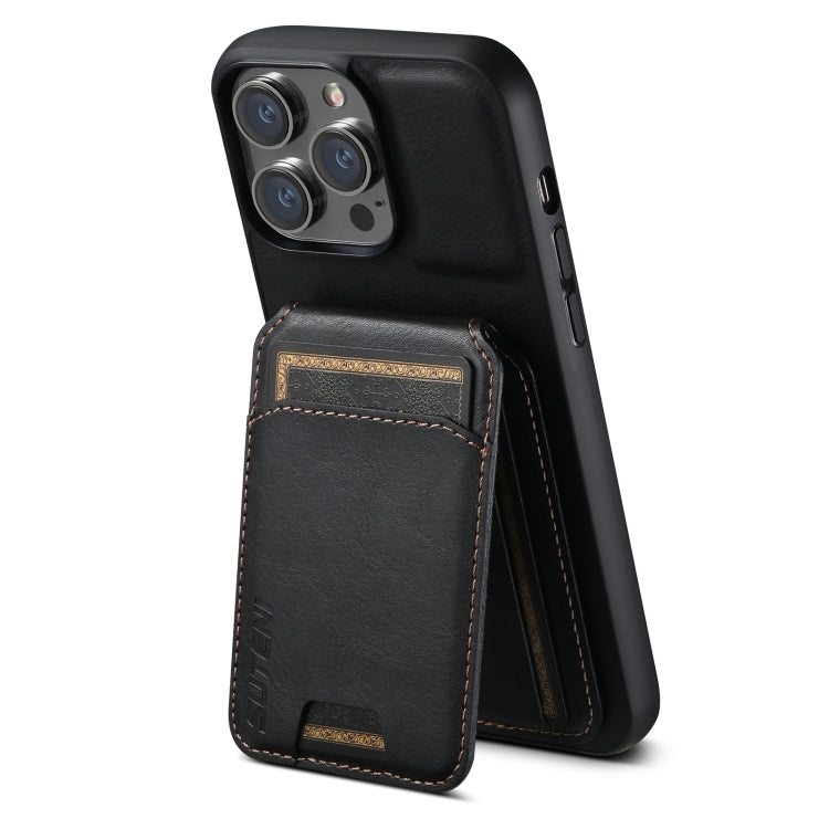 For iPhone 15 Plus Suteni H02 Leather Wallet Stand Back Phone Case(Black) by Suteni
