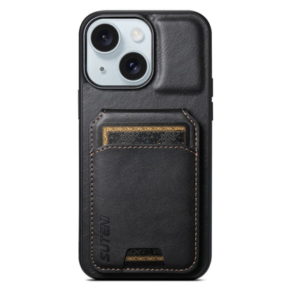 For iPhone 15 Plus Suteni H02 Leather Wallet Stand Back Phone Case(Black) by Suteni
