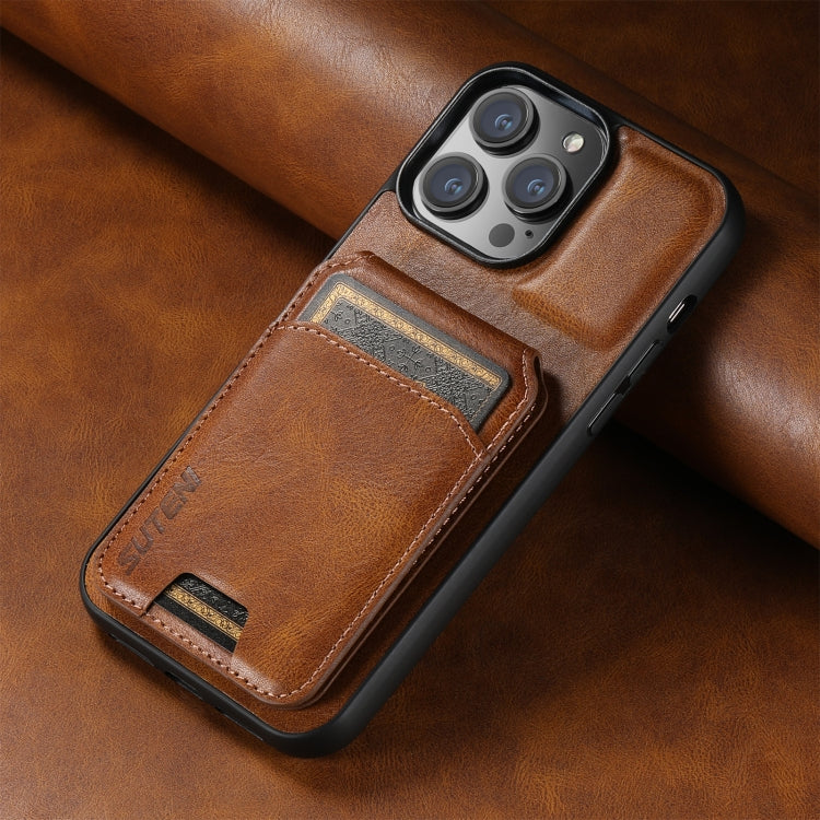 For iPhone 15 Plus Suteni H02 Leather Wallet Stand Back Phone Case(Brown) by Suteni