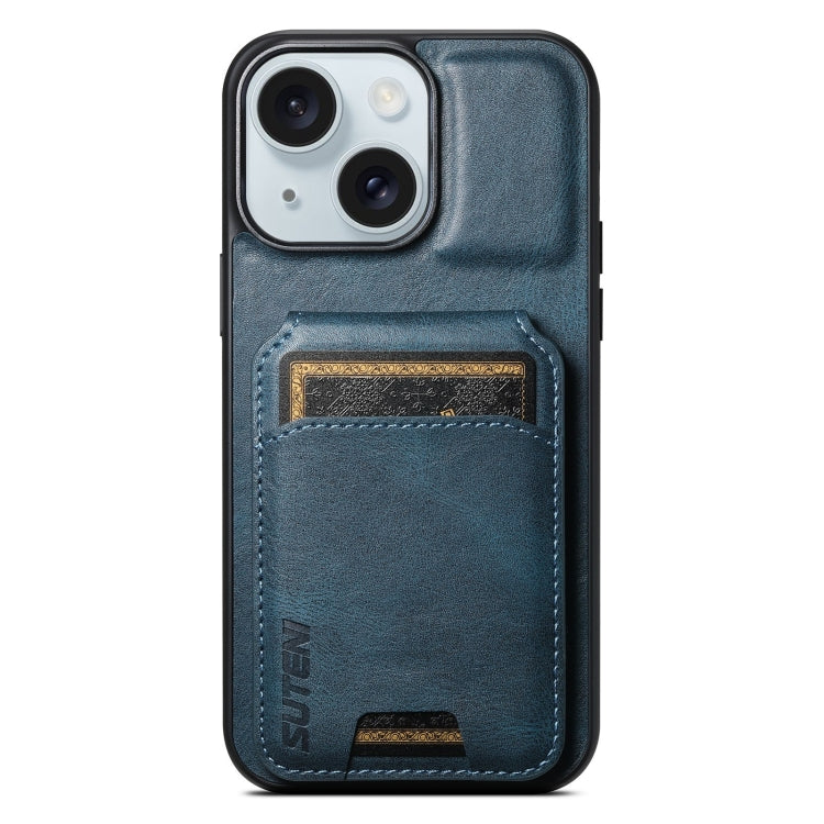 For iPhone 15 Plus Suteni H02 Leather Wallet Stand Back Phone Case(Blue) by Suteni