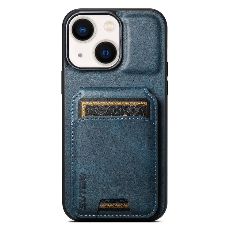 For iPhone 14 Plus Suteni H02 Leather Wallet Stand Back Phone Case(Blue) by Suteni