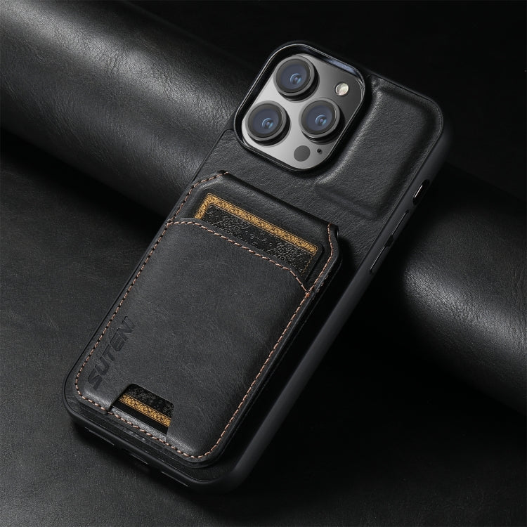 For iPhone 14 Pro Suteni H02 Leather Wallet Stand Back Phone Case(Black) by Suteni