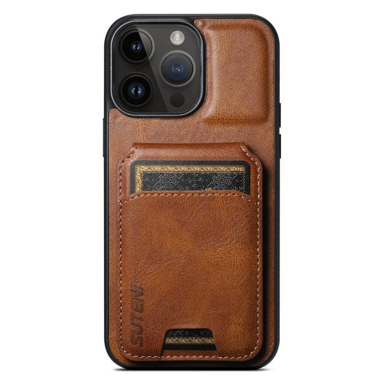 For iPhone 14 Pro Max Suteni H02 Leather Wallet Stand Back Phone Case(Brown) by Suteni
